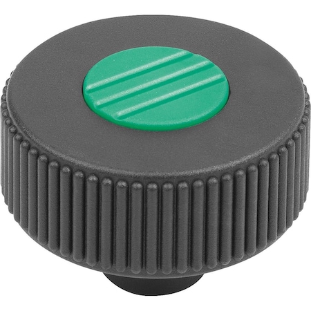 Knurled Knob Size:1, D1=40 D=M08, , Form:K, Plastic Black Ral7021, Comp:Stainless, Cap:Green Ral6032